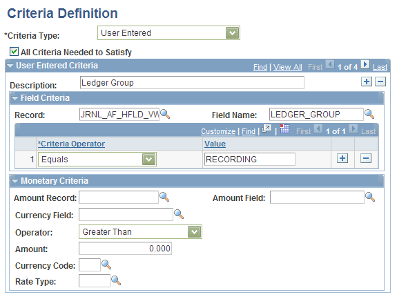 Criteria Definition page