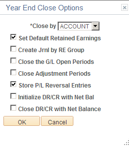 Year End Close Options page