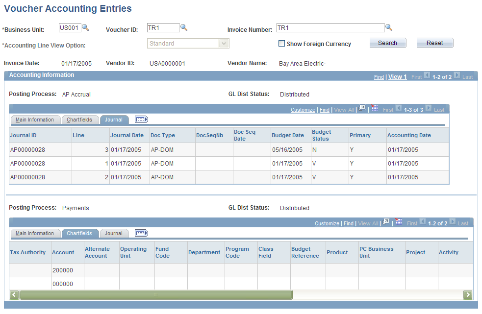 Voucher Accounting Entries page