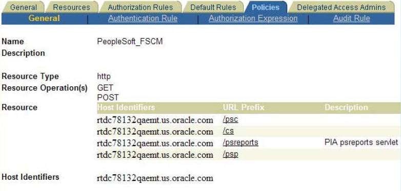 Policies: Example of psreports servlet added to the OAM server