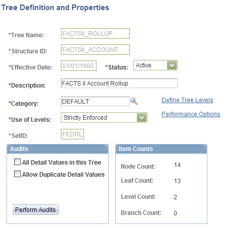 Example of a FACTS II Account Rollup tree definition