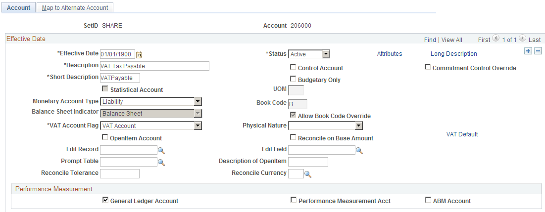 Account page - VAT Tax Payable