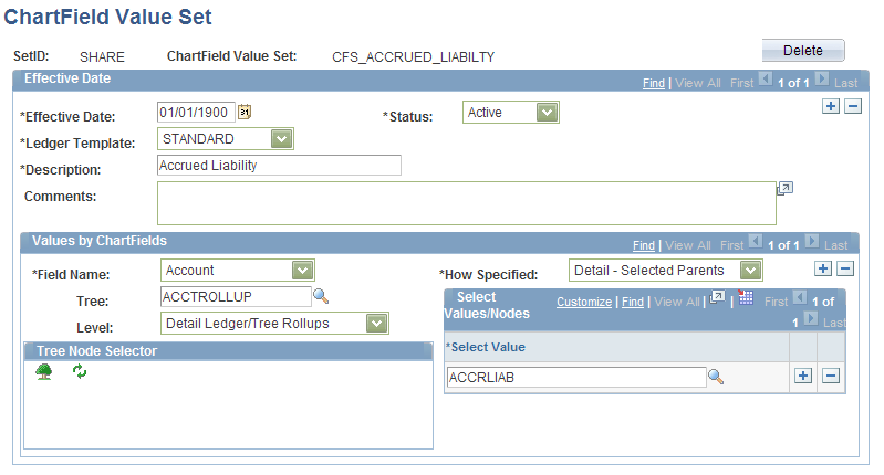 ChartField Value Set page