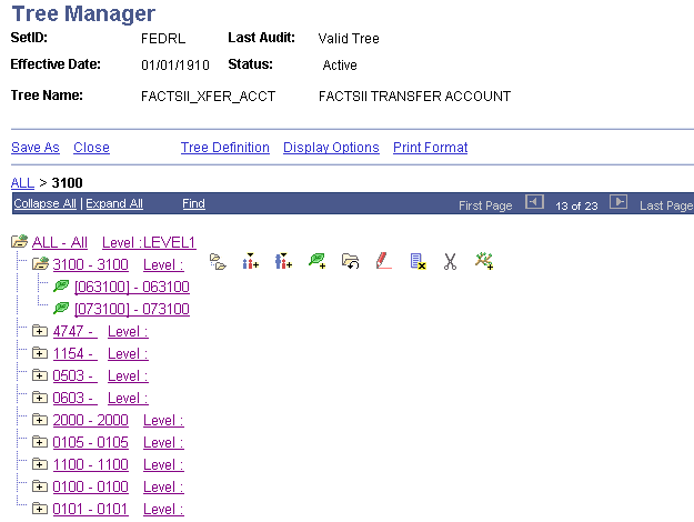 (replaced by GTAS) FACTS II Transfer Account Tree Manager page