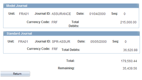 Review Standard Journals - Control Totals page