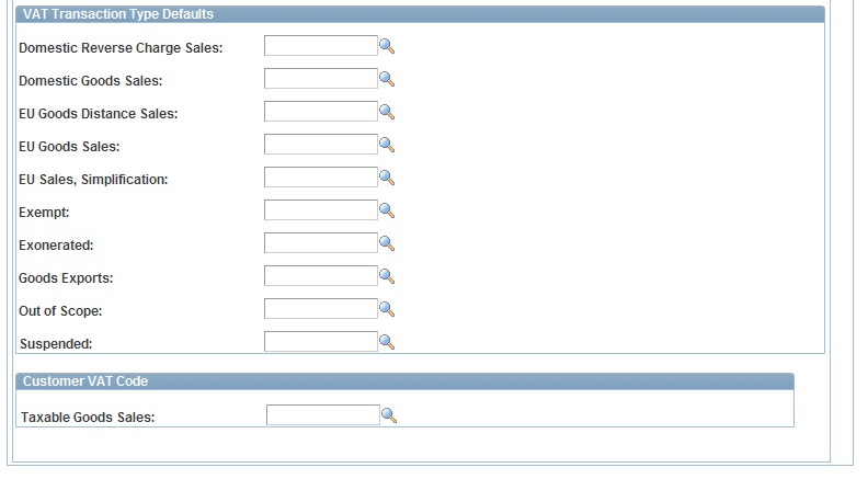 VAT Defaults Setup page (2 of 2)