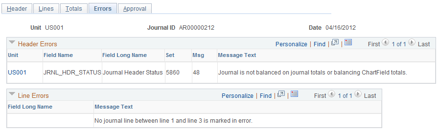 Journal Entry - Errors page