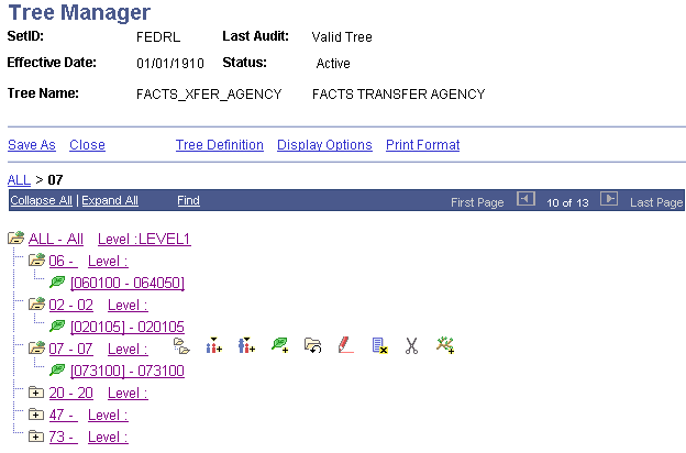 FACTS Transfer Agency Tree Manager page