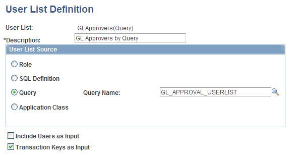 User List Definition page: Journal Approvers by Query