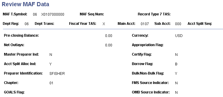 Review MAF Data page