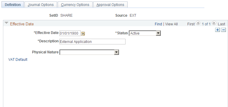 Journal Source - Definition page