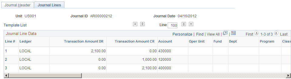 Review Journal Status - Journal Lines page