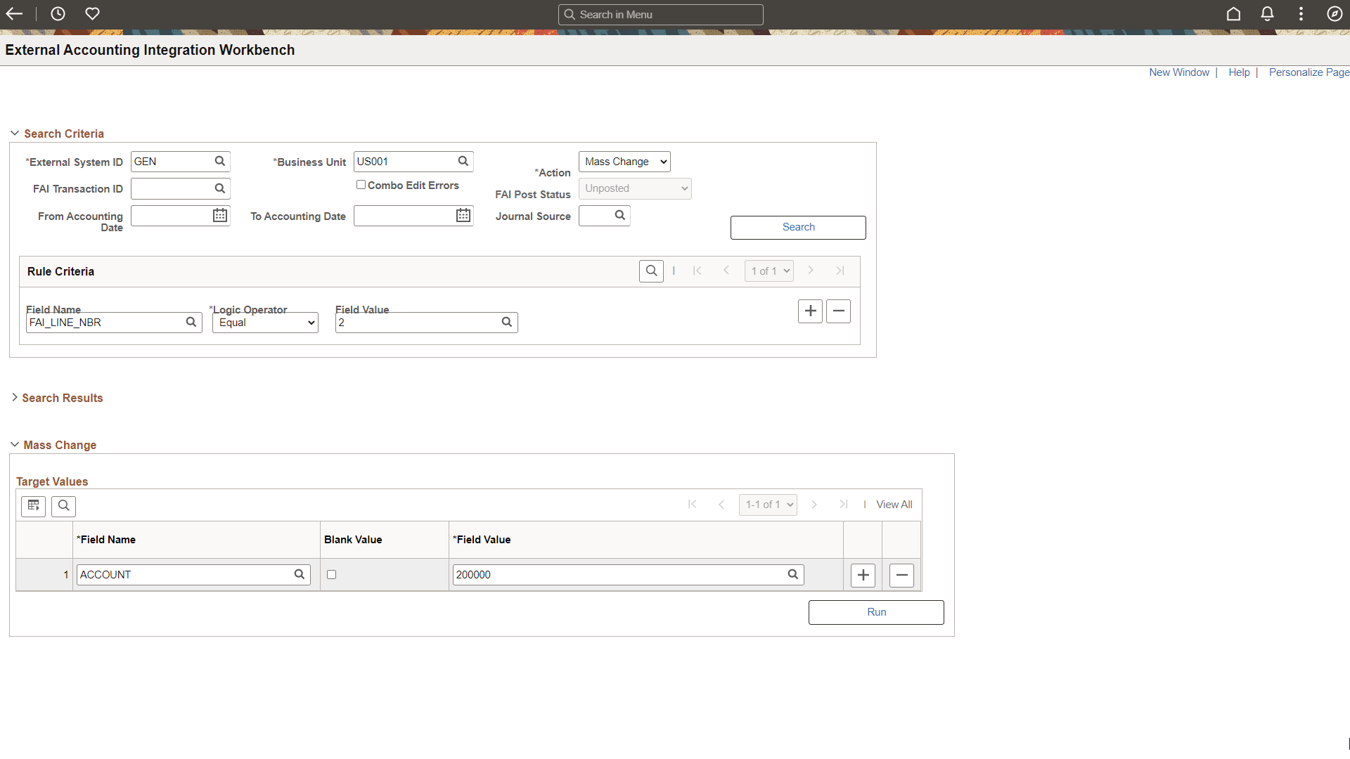 External Accounting Integration Workbench (Mass Change Example)