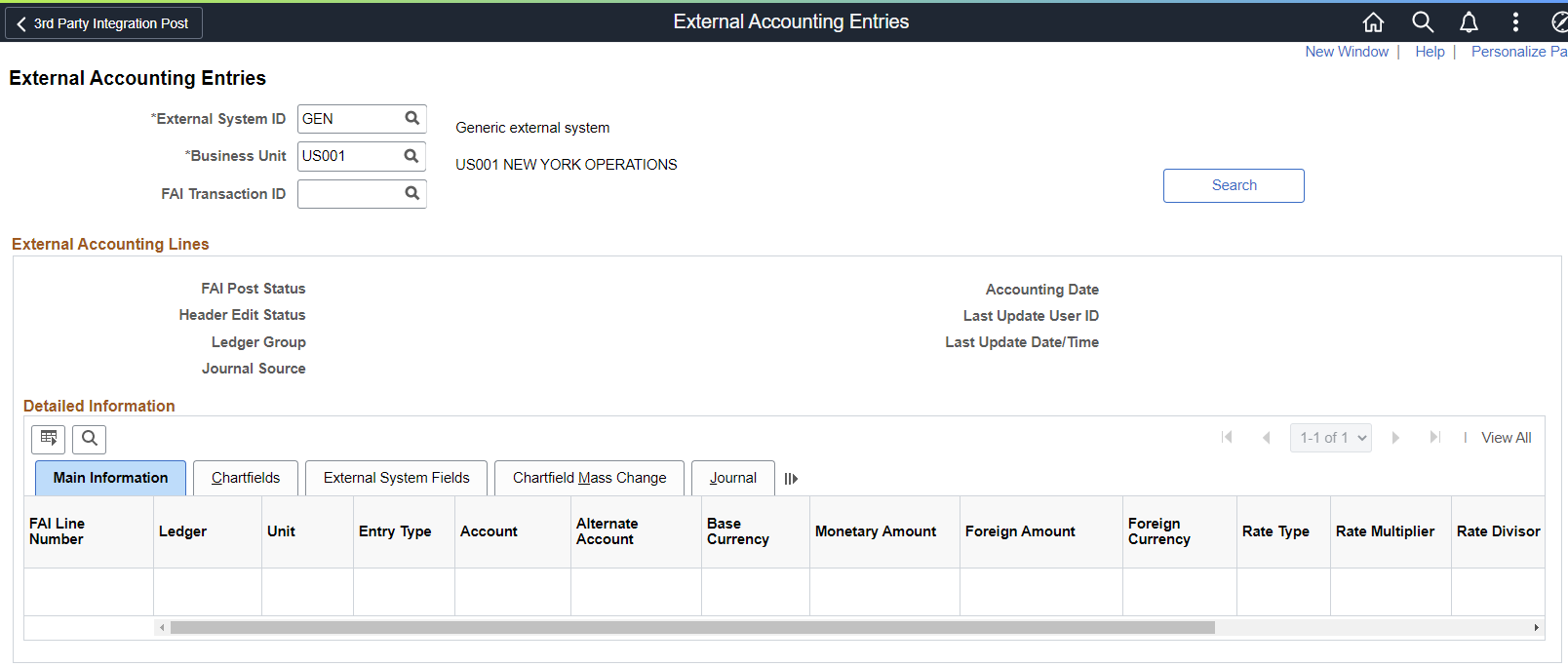 External Accounting Entries