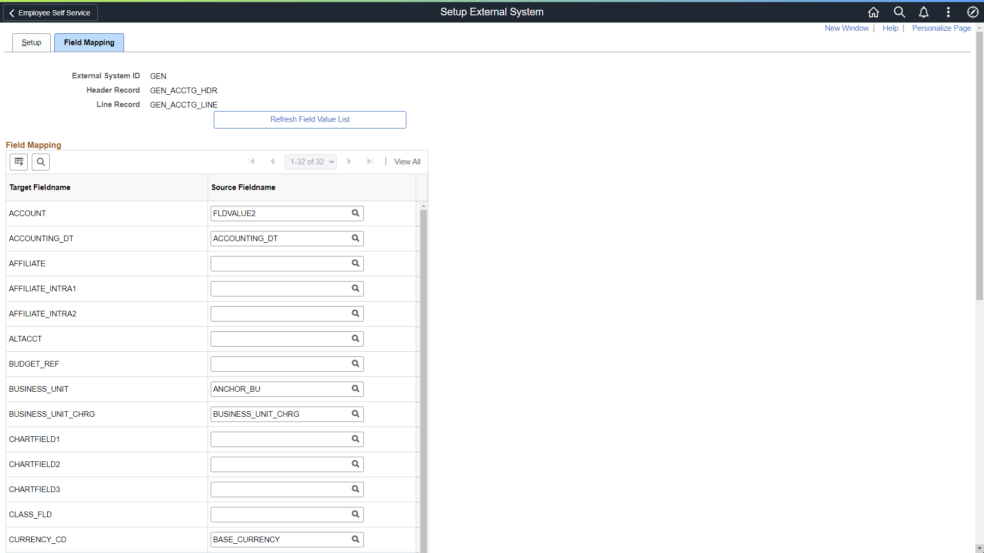 Setup External System - Field Mapping