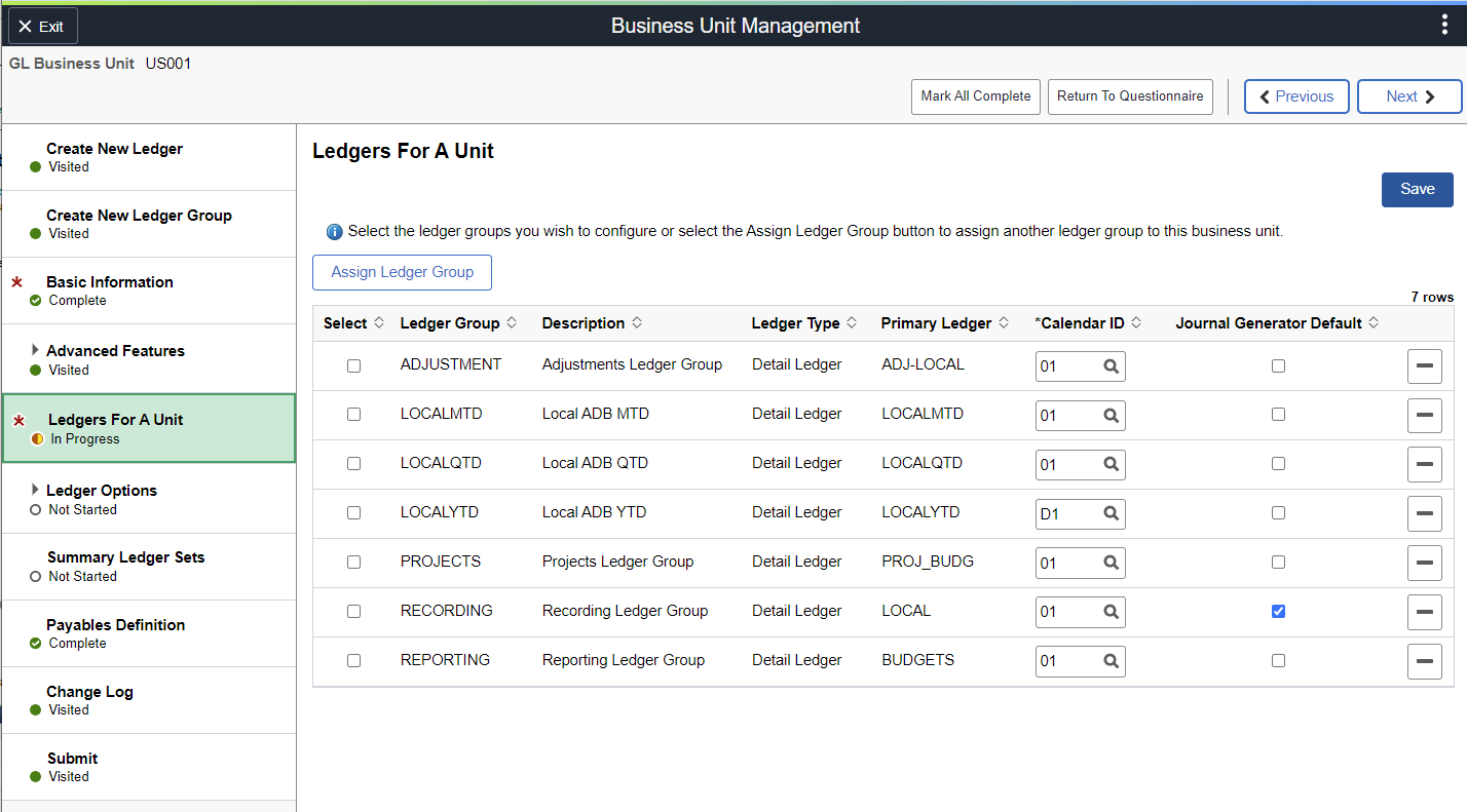 Ledgers For A Unit