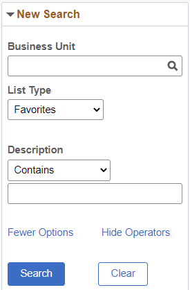 New Search - Show Operators