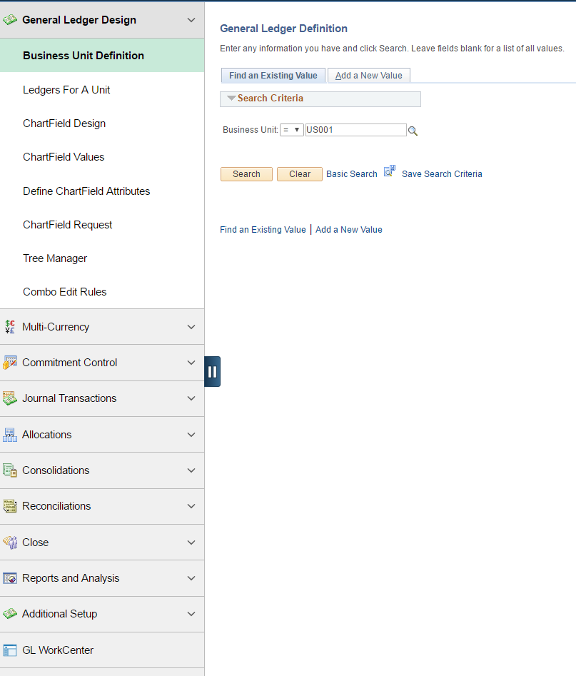 General Ledger navigation collection