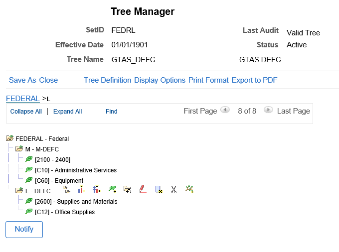 Sample Tree Manager page