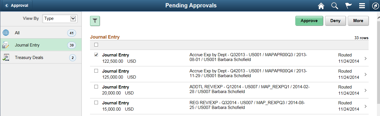 Pending Approvals - Summary page