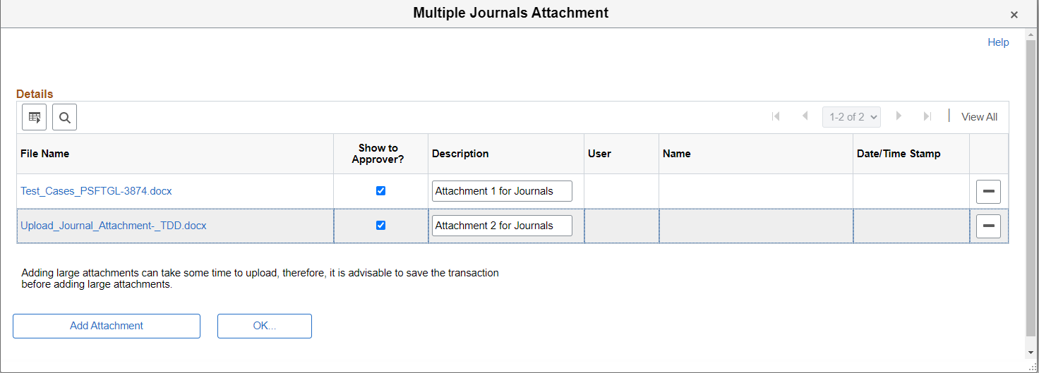 Multiple Journals Attachment page