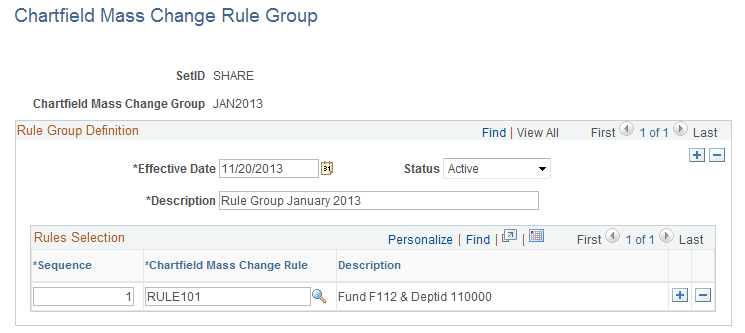 ChartField Mass Change Rule Group page