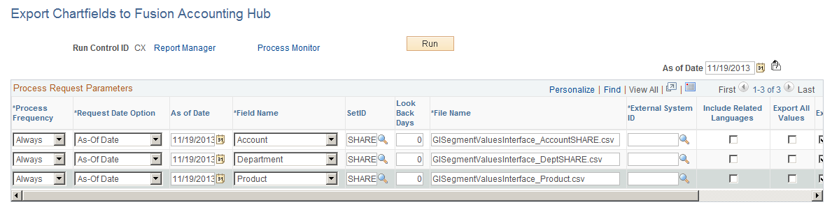 Export ChartFields to Fusion Accounting Hub page