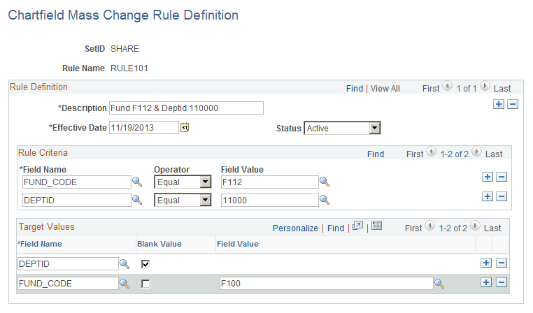 ChartField Mass Change Rule Definition Page