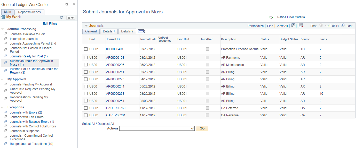 Submit Journals for Approval in Mass