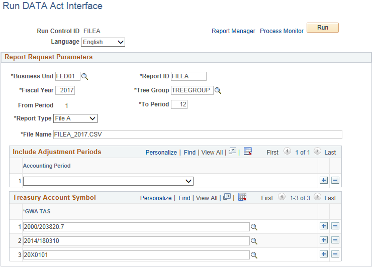 Run DATA Act Interface page (for files A and B)