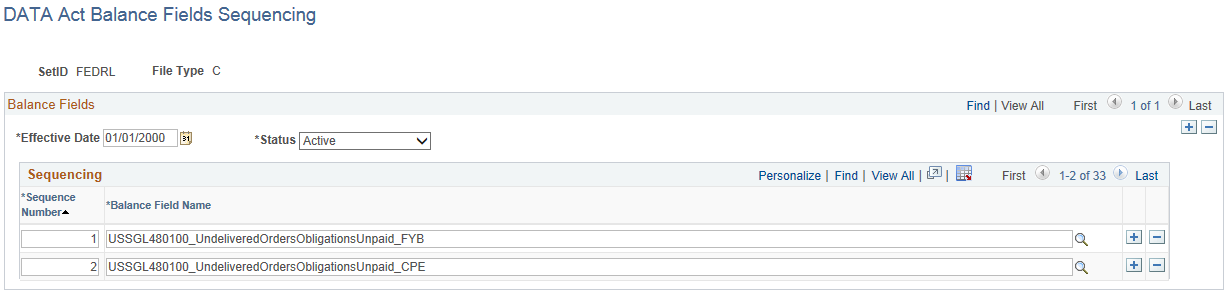 DATA Act Balance Fields Sequencing page