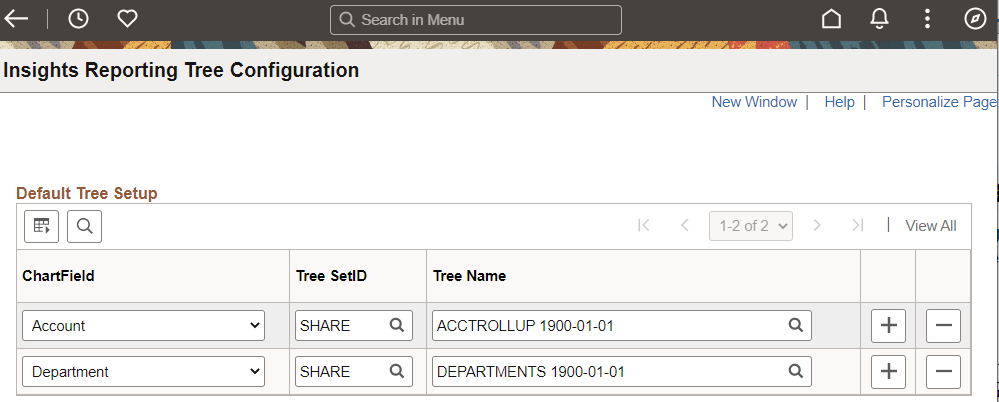 Insights Reporting Tree Configuration