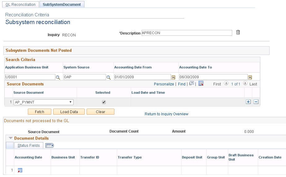 Subsystem Document page