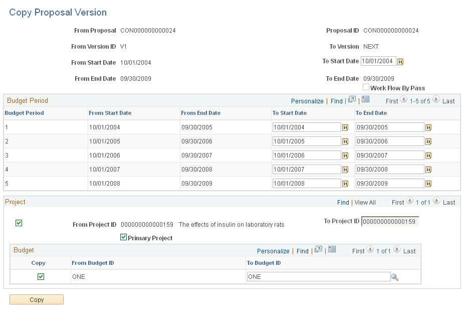 Copy Proposal Version page