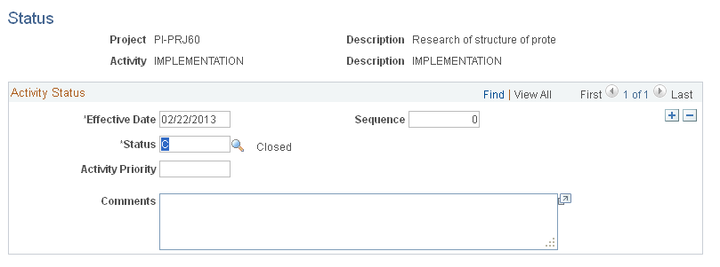 Activity - Status page