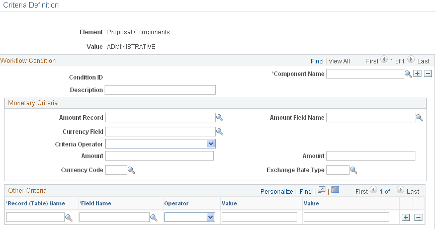 Criteria Definition page