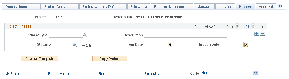 Project - Phases page