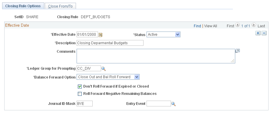 Closing Rule Options page