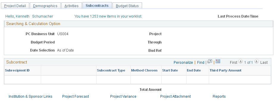 Project Detail - Subcontracts page