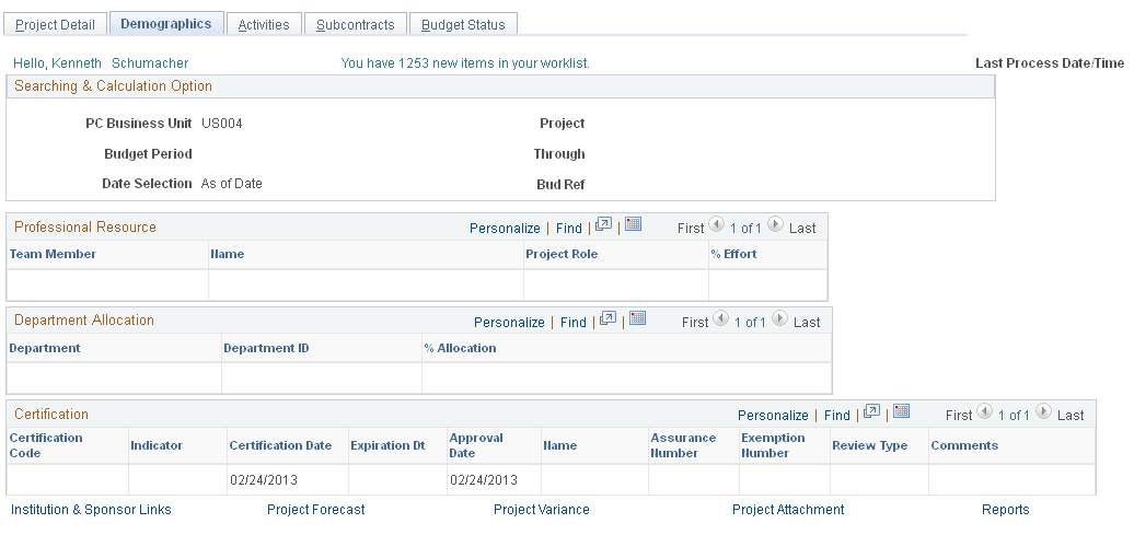 Project Detail - Demographics page