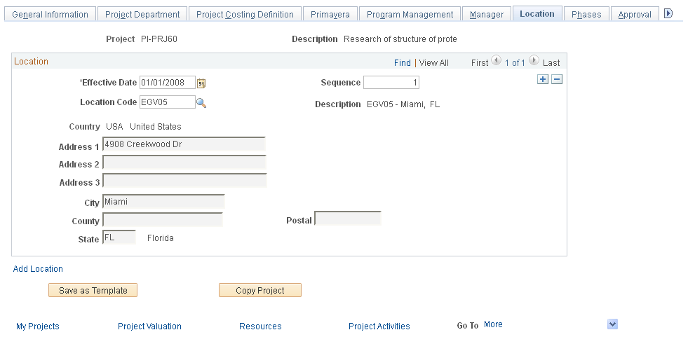 Project - Location page