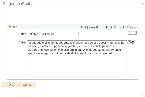 Subject Justification page