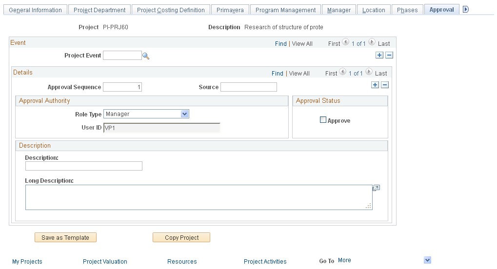 Project - Approval page