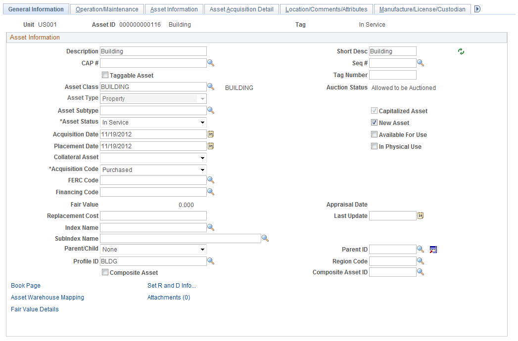 Asset - General Information Page FSCM