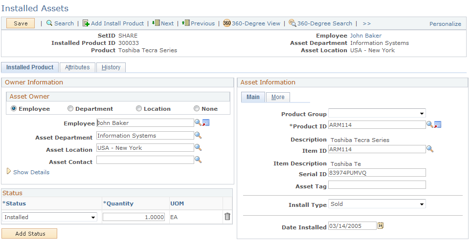 Installed Assets Page (CRM)