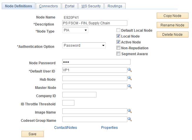 Node Definitions Page(FSCM Default Local Node)