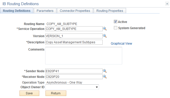 Routing Definitions Page(COPY_AM_SUBTYPE)