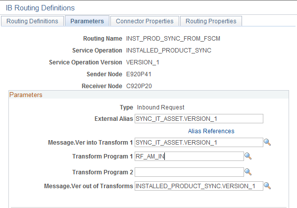 Parameters (INST_PROD_SYNC) Page