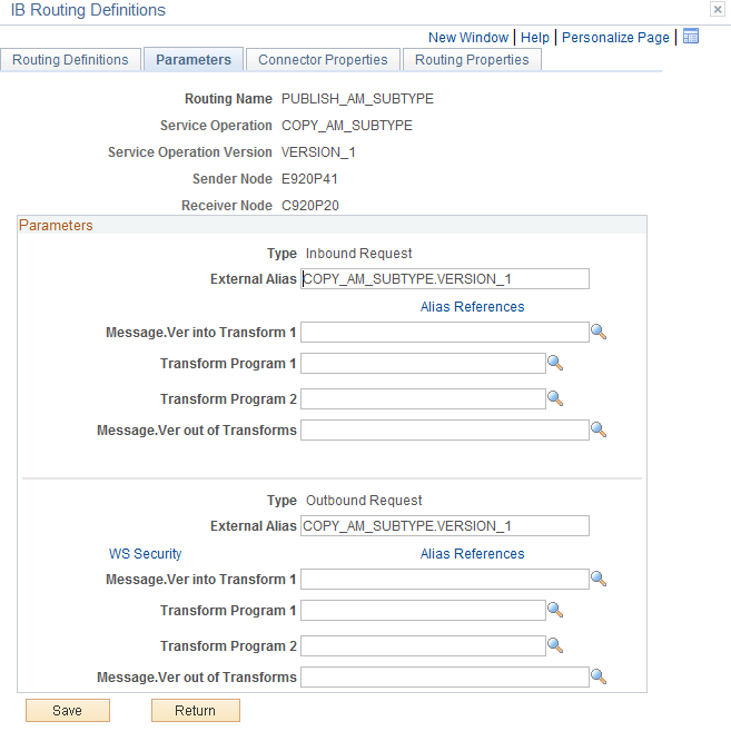 Parameters Page - External PUBLISH_AM_SUBTYPE)