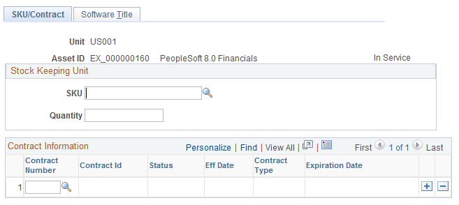 Define Software Inventory - SKU/Contract page